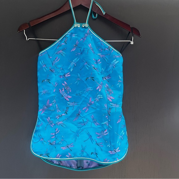 Other - Vintage Dragonfly 100% Silk Cheongsam Tie Halter